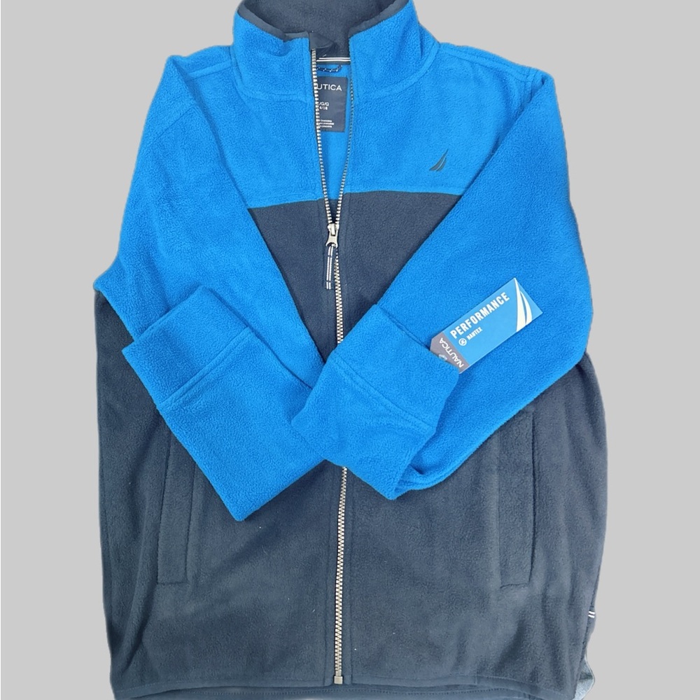 NWT-Nautica Kids Blue and Black Fleece Jacket, L/G/G 14/16